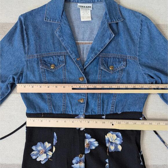 Vintage 90s denim & floral combination A-line whimsygoth midi dress - Picture 4 of 8
